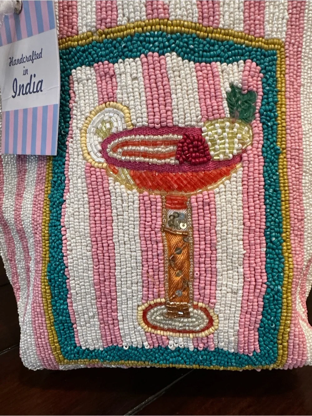 Handcrafted Pink & White Beaded Cocktail Tote -